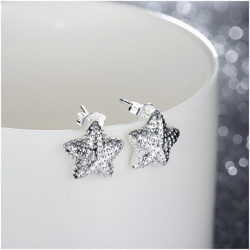 E032 Women silver plated earring 镀925纯银耳钉时尚清新耳环女
