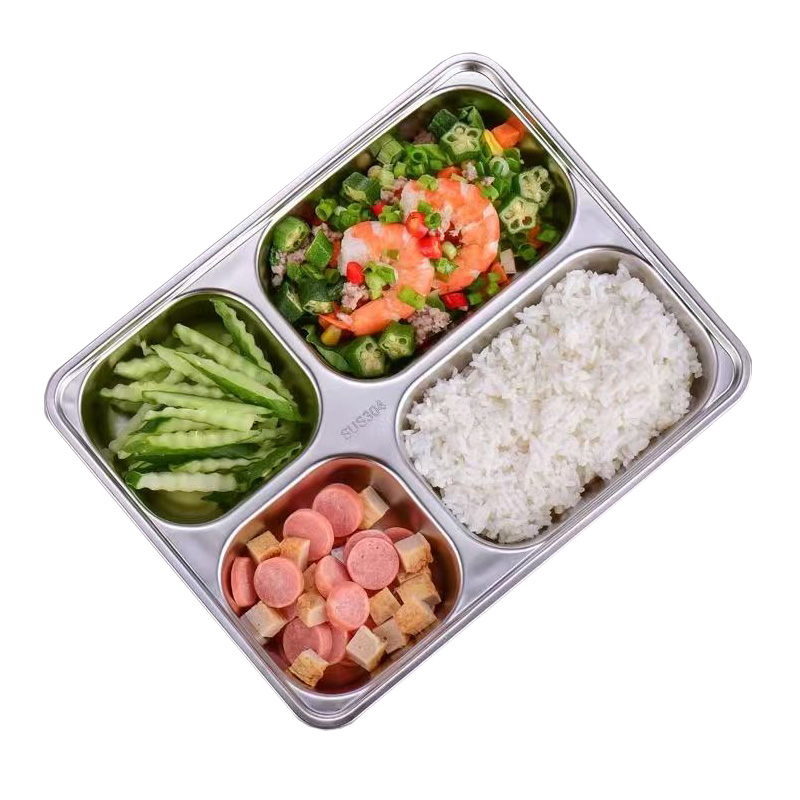 顺心优 304不锈钢餐盘 分格快餐盘 304特大款四格/个高清大图