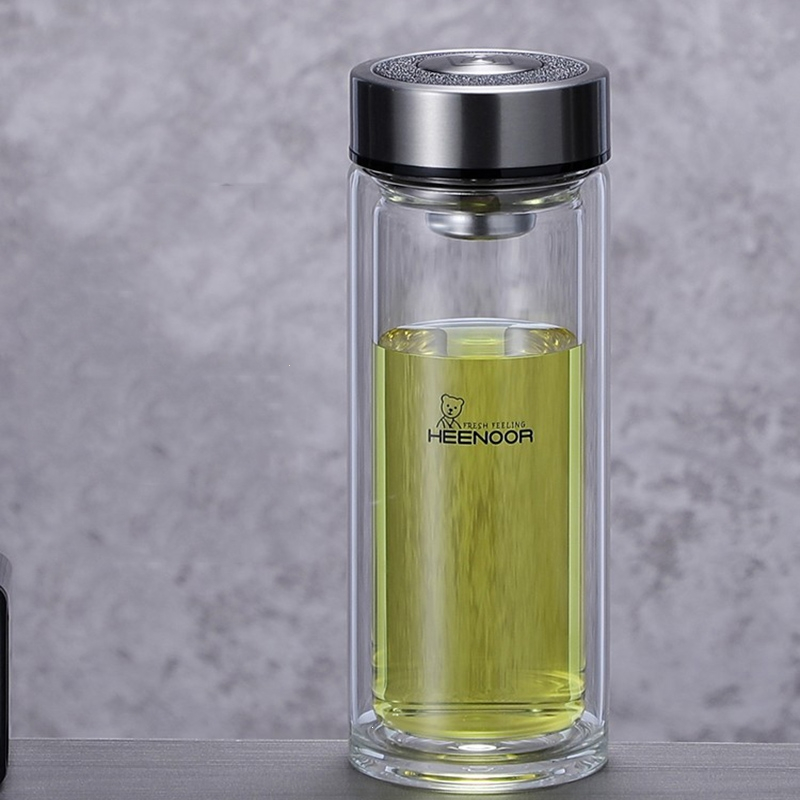 希诺heenoor玻璃杯双层男女士家用隔热泡茶杯车载水杯透明杯子