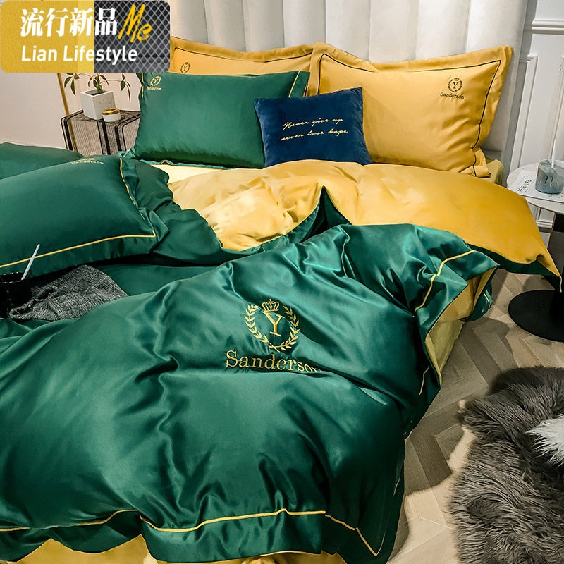 欧式风格冰丝丝滑绸缎四件套床上用品网红款床单被套天丝套件 三维工匠