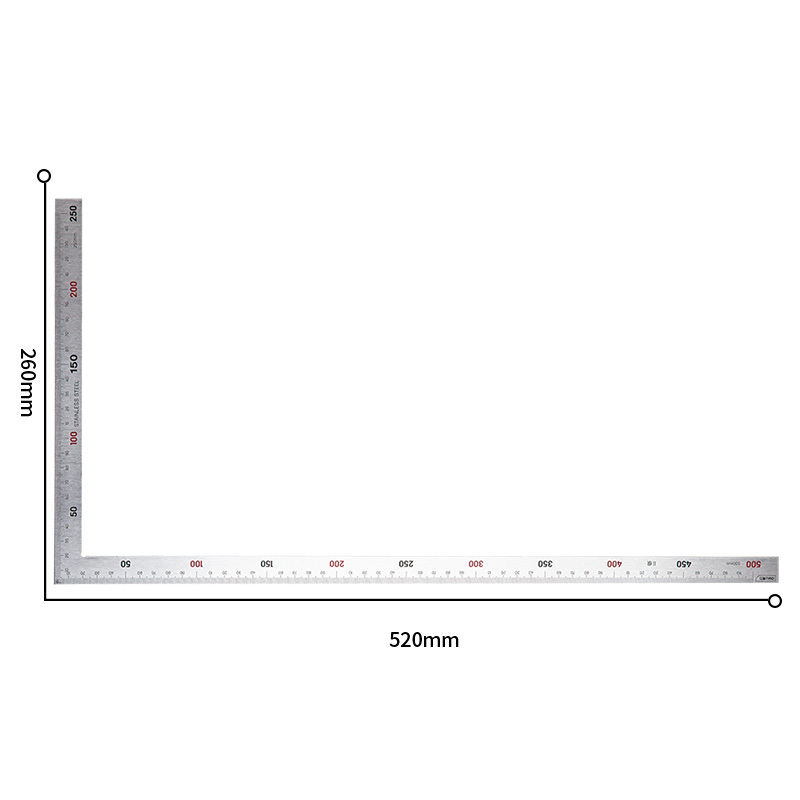 得力(deli)不锈钢拐尺钢角尺L型尺木工直角90度尺双面刻度250x500mm DL7150