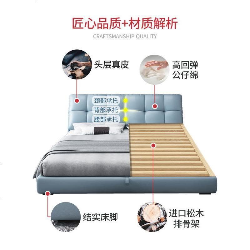 床 现代简约双人床真皮床北欧小户型榻榻米床1.8米婚床储物床主卧图片