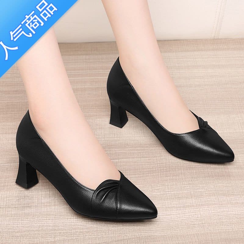 SUNTEK粗跟皮鞋女英伦2023年春秋季新款百搭一脚蹬乐福鞋女浅口单鞋图片