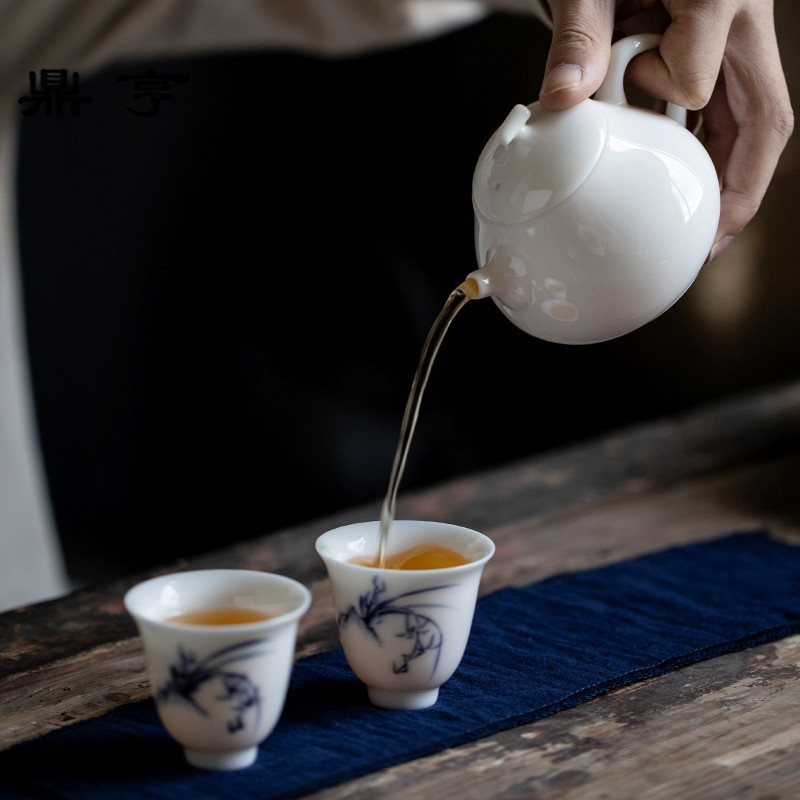 鼎亨 景德镇手工白瓷茶壶陶瓷过滤泡茶壶功夫茶具单壶手抓壶家用