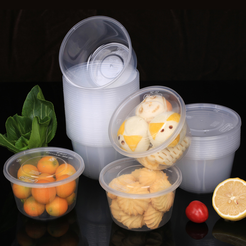 美丽雅maryya 圆形带盖一次性保鲜盒 打包盒餐盒550ml*15套 国产一次性碗透明一次性使用高清大图