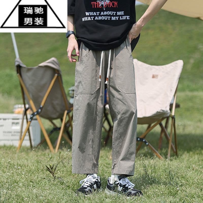 希杰狮王日系复古九分裤子男痞帅工装vintage高街休闲直筒裤男宽松夏季薄图片