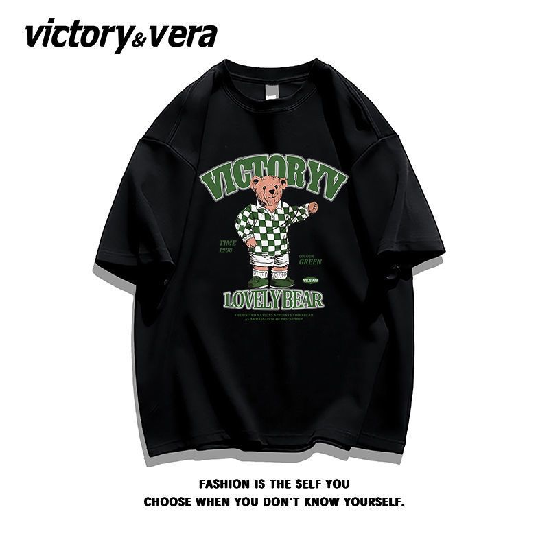 VICTORYVERA夏季2022盐系ins小熊印花短袖T恤女韩系纯棉宽松上衣