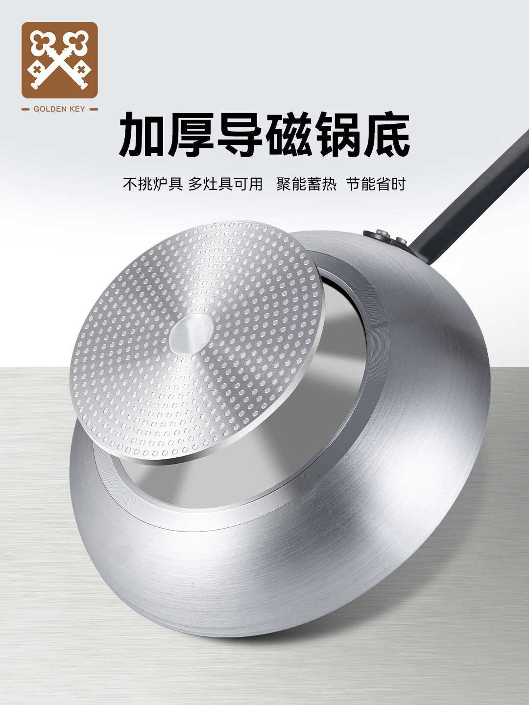 金钥匙平底不粘煎锅商用厨师专用款36cm特大号复底铝煎盘后厨用 GK-JP360高清大图