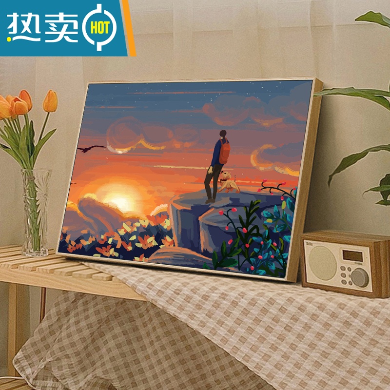 敬平diy数字油画风景日出填充填色丙烯画手工绘画减压油彩客厅装饰画装饰画高清大图