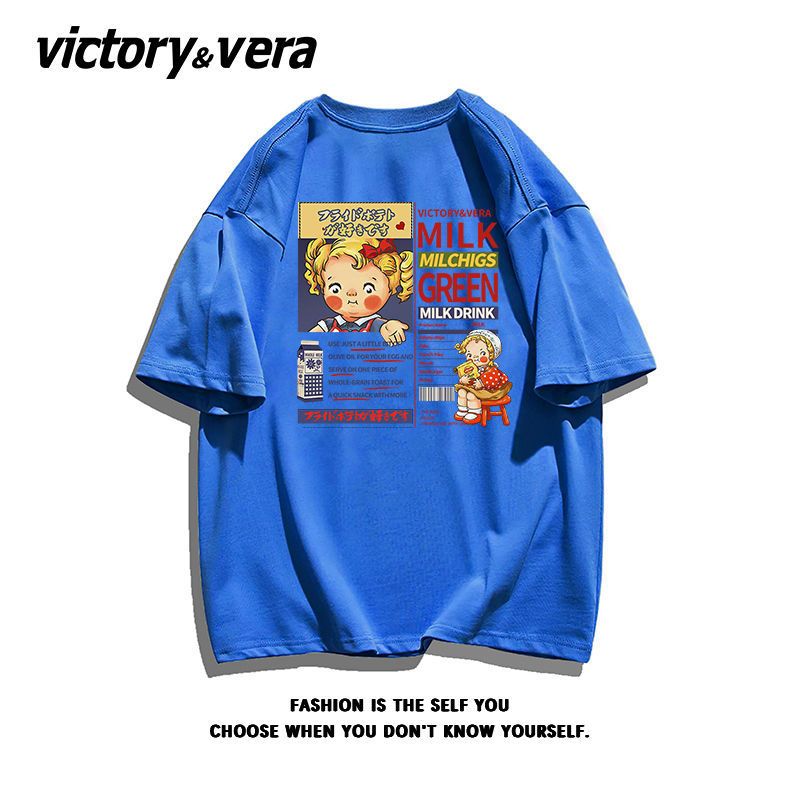 VICTORYVERA可爱风印花短袖T恤女2022夏季ins超火纯棉宽松上衣服