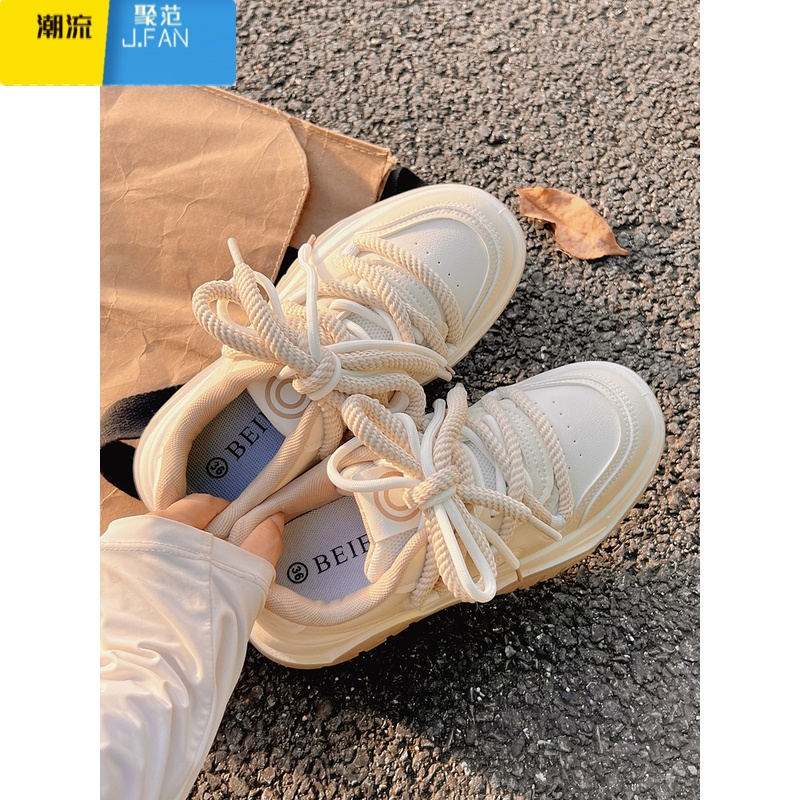 聚范小白鞋女2023新款秋季奶fufu老爹鞋运动休闲厚底帆布鞋子百搭