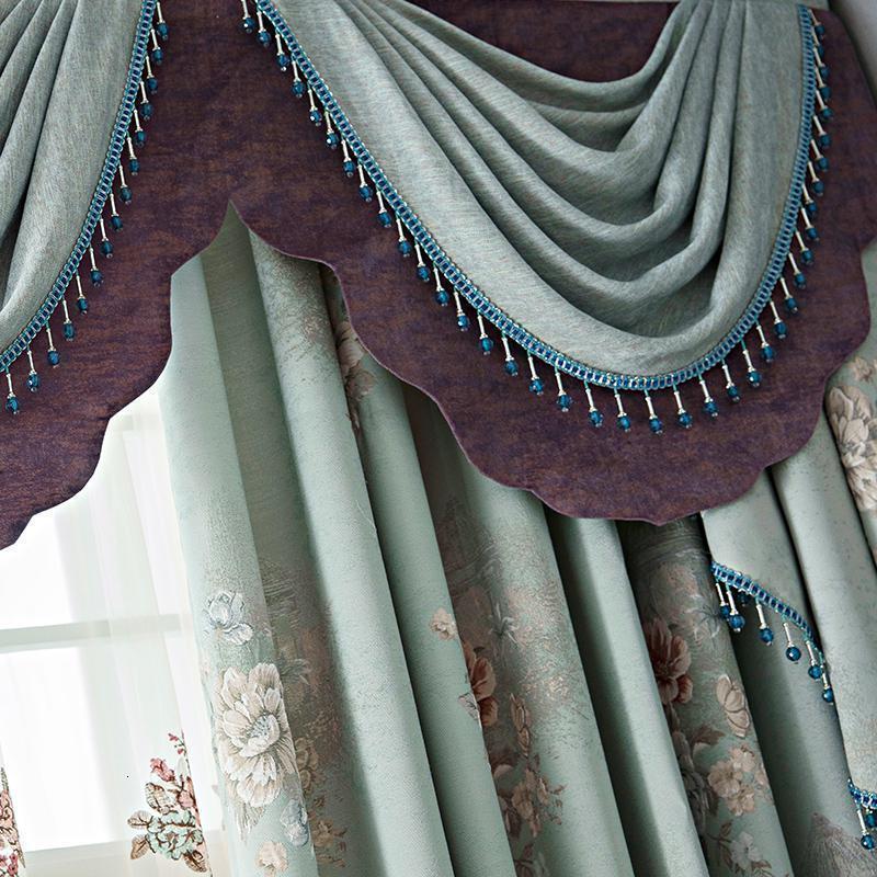 家柏饰corated欧式窗帘浅清新蓝幔头水波帘头避光卧室遮阳阳台客厅