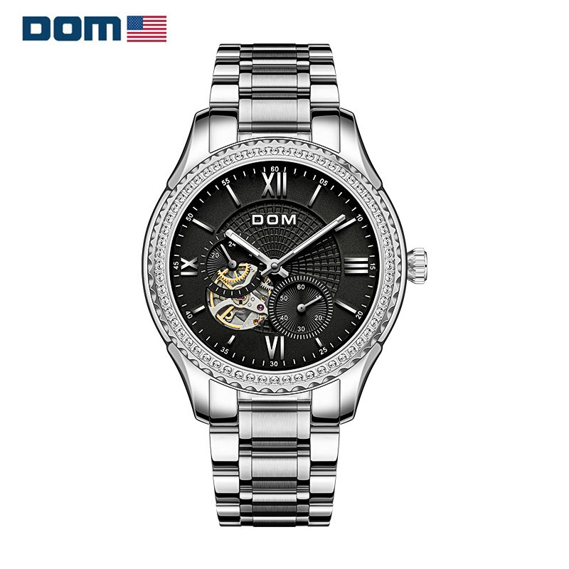 美国dom多姆品牌全自动机械表蓝宝镜面男商务夜光防水女表休闲镂空