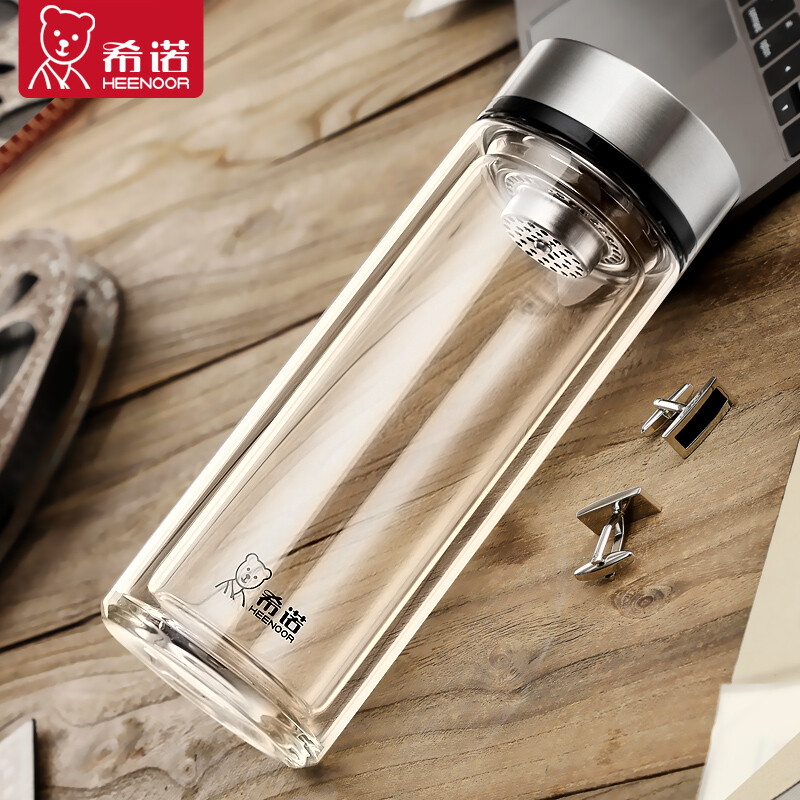 希诺(HEENOOR)带滤网双层玻璃杯380ml-XN-7073高清大图