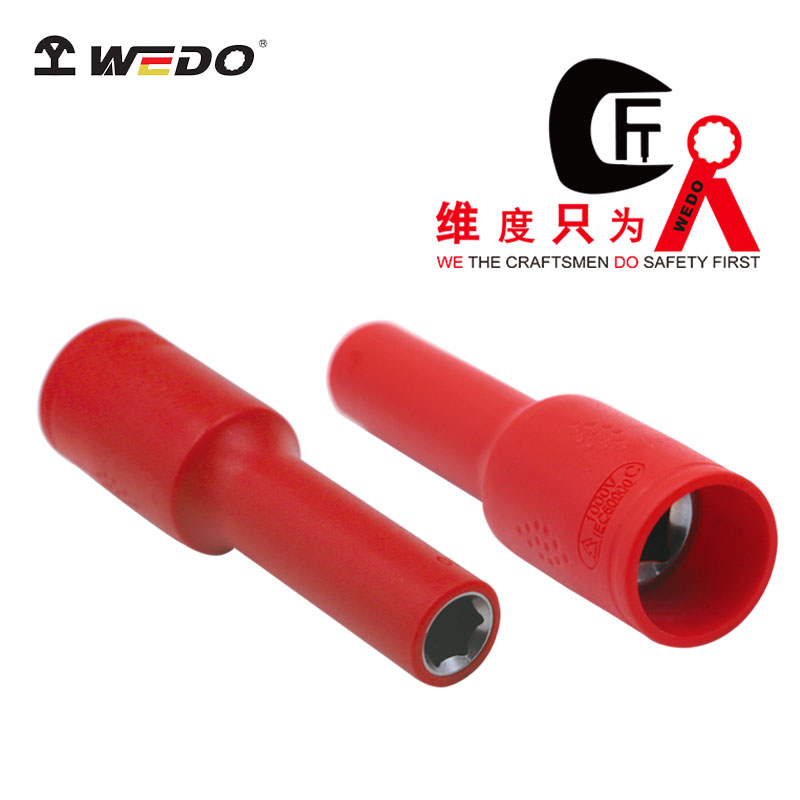 WEDO维度工厂直供1/2注塑绝缘公制加长套筒绝缘长套筒耐压1000V 红色 12mm