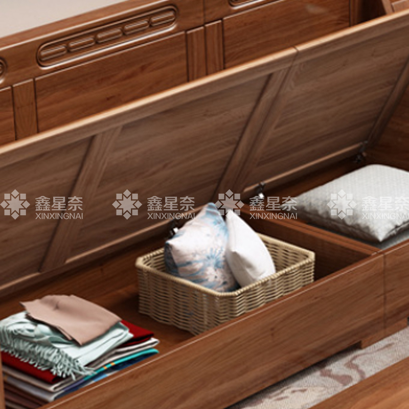 鑫星奈XXN4022934 中式胡桃木实木沙发组合简约转角沙发1+1+3人位+长茶几+方几*2高清大图