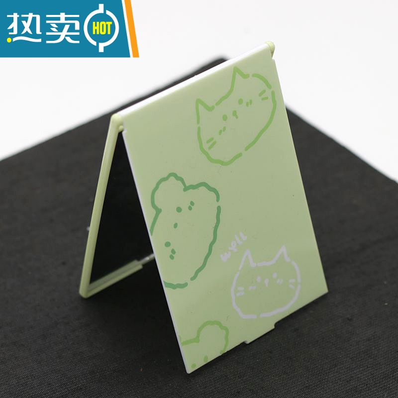 敬平镜子折叠小号日式随身化妆塑料高清镜便携式学生宿舍梳妆单面小镜便携式用镜 方形[猫咪]高清大图