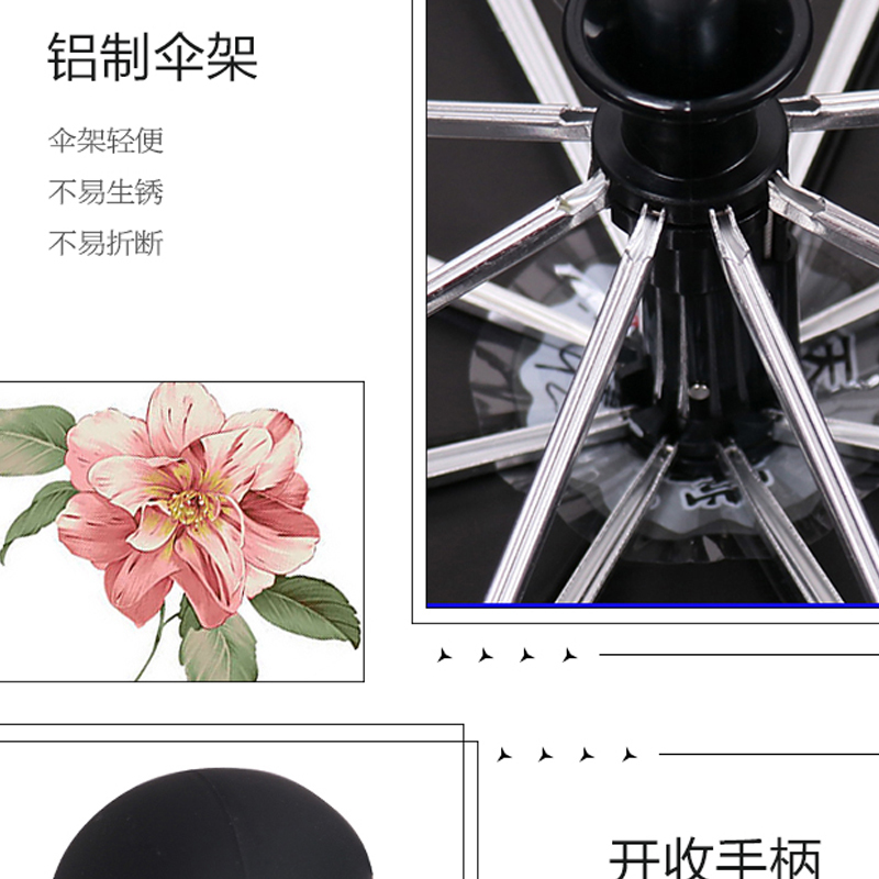 天堂伞 3331E黑胶升级款自开收三折商务遮阳伞晴雨伞