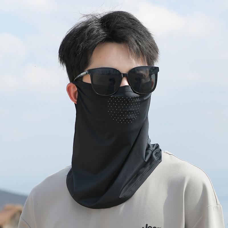 冰丝防晒脖套女面罩挂耳款男夏天骑行面巾钓鱼遮脸护脖子透气面纱 黑色（锦纶冰丝+透气网孔）