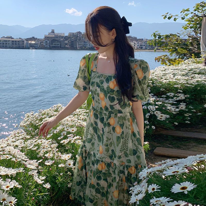 美动态大码女装新款浅色系小碎花连衣裙2022夏胖mm百搭显瘦连衣裙