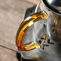 金镶玉 茶壶 玻璃壶功夫花茶壶 加厚耐热泡茶壶家用功夫茶具 黄把玻璃壶