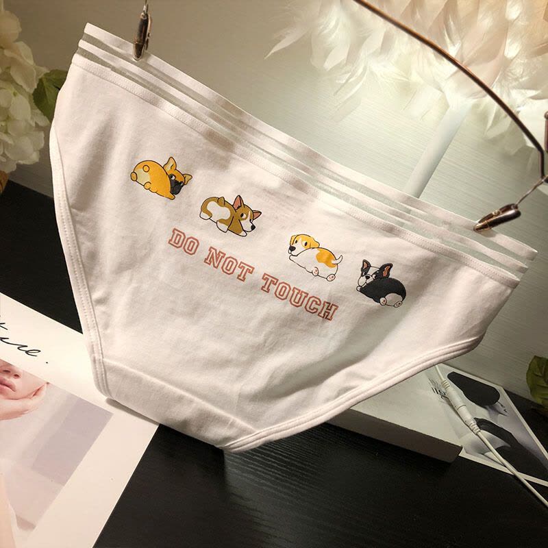 波迷娜(BOMINA)印花图案内裤女镂空腰边舒适甜美少女底裤棉质面料三角裤股 均码图片