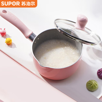 苏泊尔(SUPOR) 宝宝辅食锅套装婴儿奶锅小锅平底汤锅麦饭石色不粘锅煮泡面热牛奶锅--16CM汤锅 糖果粉