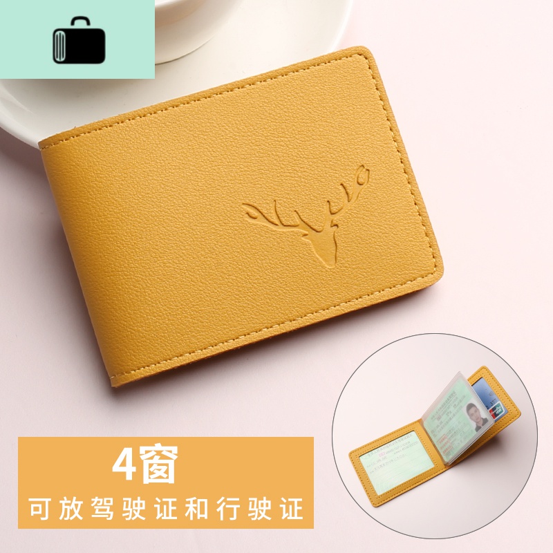 驾驶证皮套女创意简约网红行驶证一体卡包韩国个性潮牌超薄驾照套NEW LAKE女士钱包/卡包 活力黄-平安鹿-4透明仓