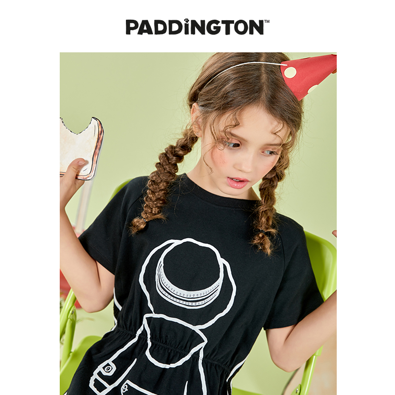 Paddington Bear帕丁顿熊童装夏季女童背影熊宽松连衣裙