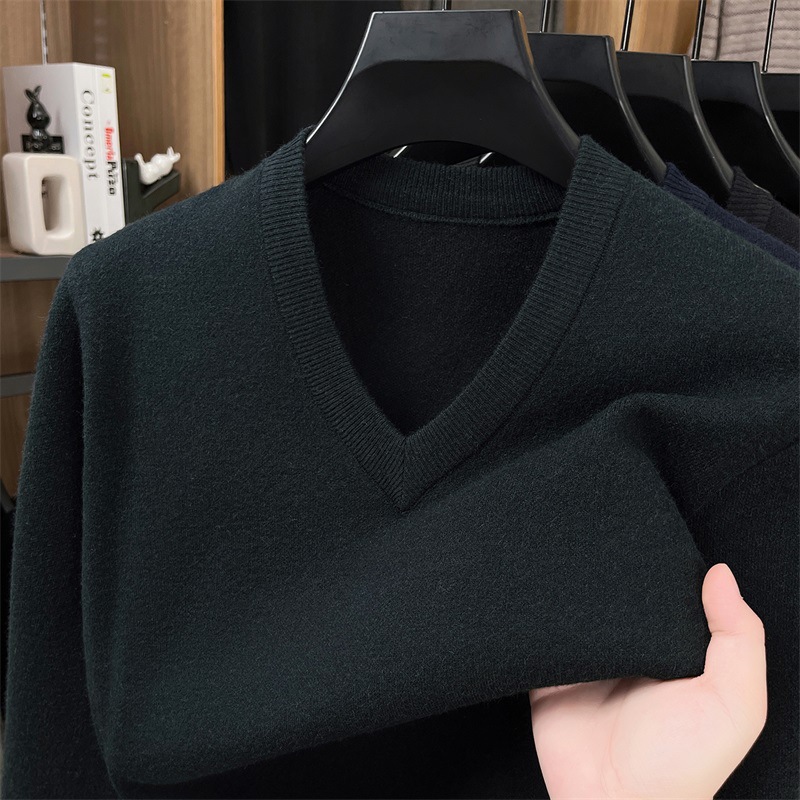 V领鸡心领毛衣男冬季新款休闲加厚保暖可机洗打底男士羊毛衫_575862高清大图