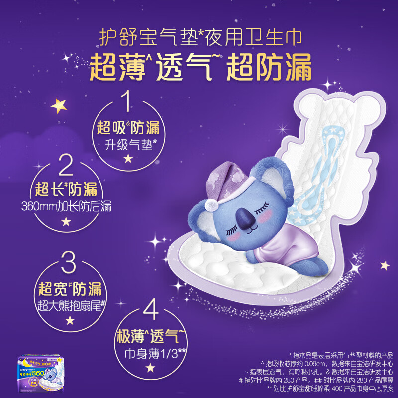 护舒宝 考拉呼呼夜用卫生巾 360mm*10片 姨妈巾高清大图