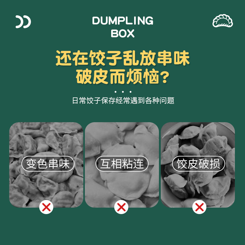 述物初心大容量保鲜盒手提式厨房用饺子盘收纳盒多层组合冷冻饺子盒