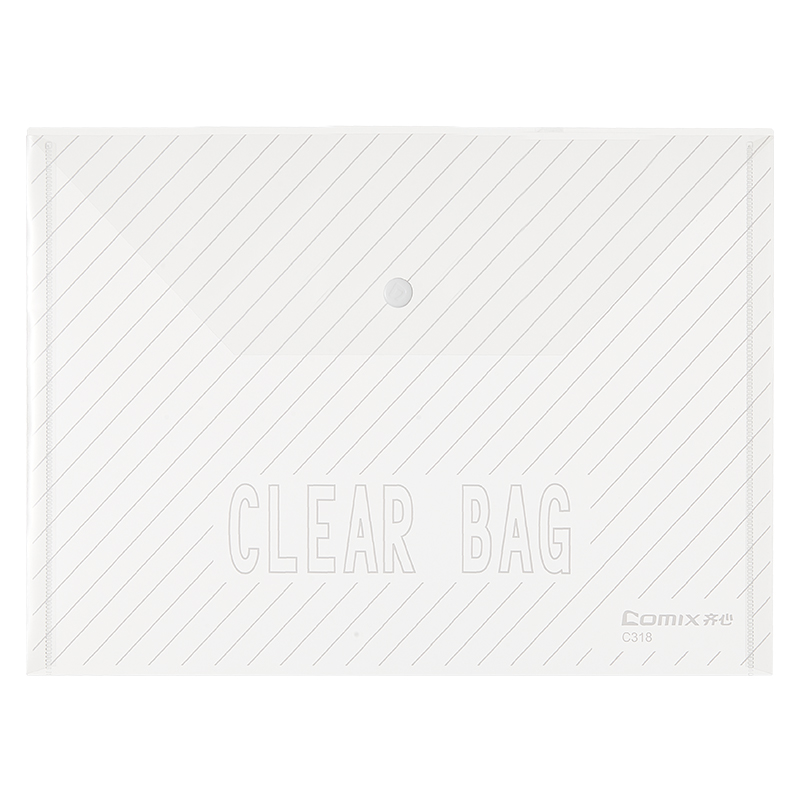 齐心 C318 A4 条纹按扣文件袋 透明 20个/套 透明