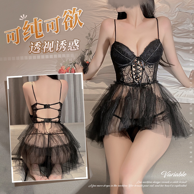 霏慕性感情趣内衣芭蕾丽人含钢圈聚拢棉垫睡裙吊带露背女式情趣睡衣床上衣服6304高清大图