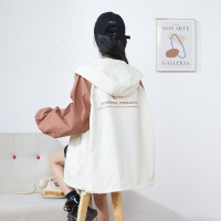 2023春秋外套女新款韩版宽松连帽拼接背后字母上衣休闲运动风_702377 乳白 M