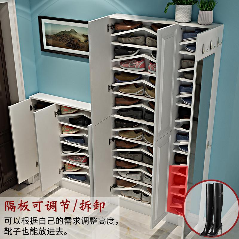 森美人欧式简约厅柜鞋柜超薄15cm入户进柜玄关柜镜面多功能储物衣帽高清大图