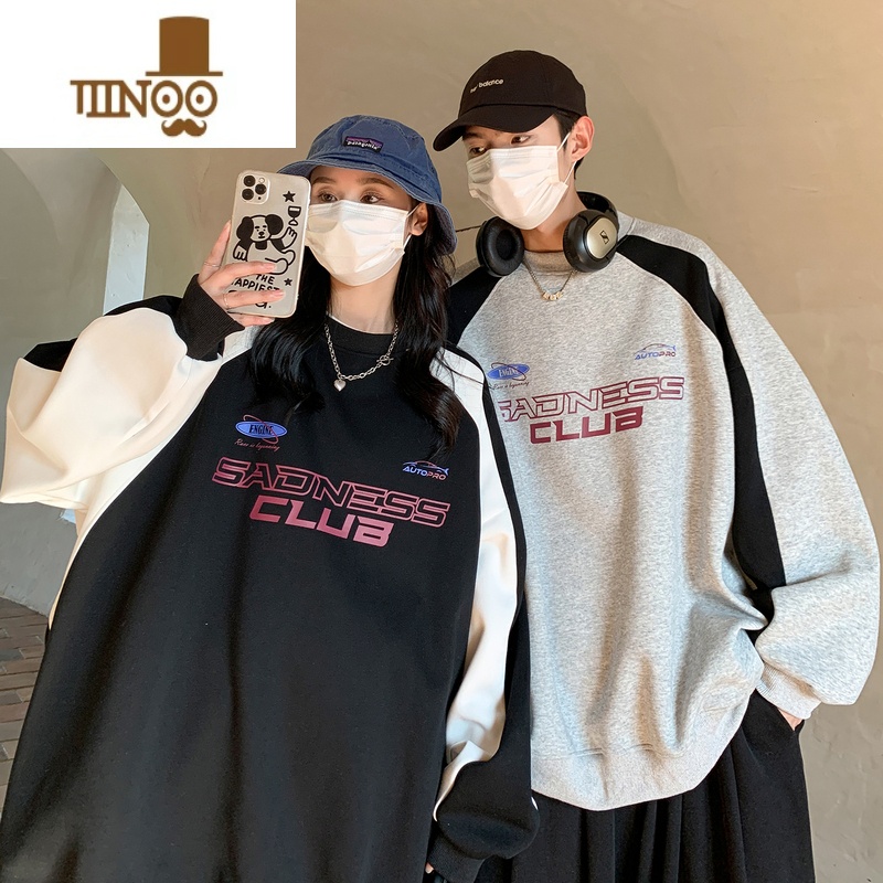 YANXU卫衣男春季新款国潮痞帅外套宽松学生撞色机车服无帽套头上衣高清大图