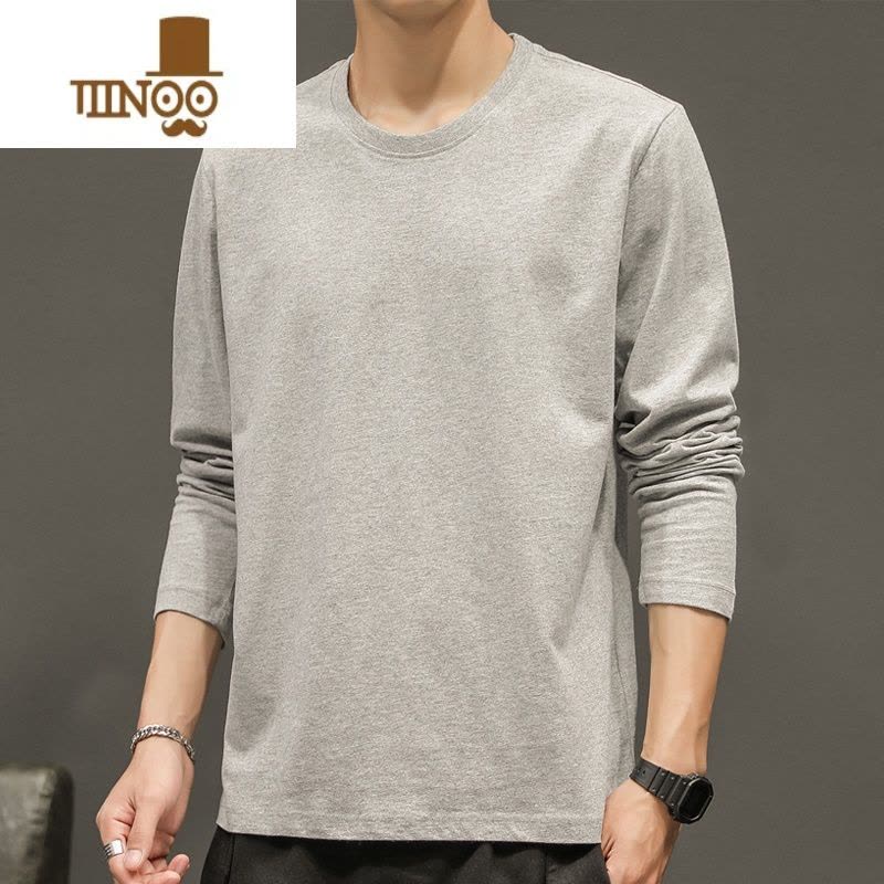 YANXU长袖t恤男纯色卫衣休闲宽松内搭白色新款潮流男士打底衫上衣图片