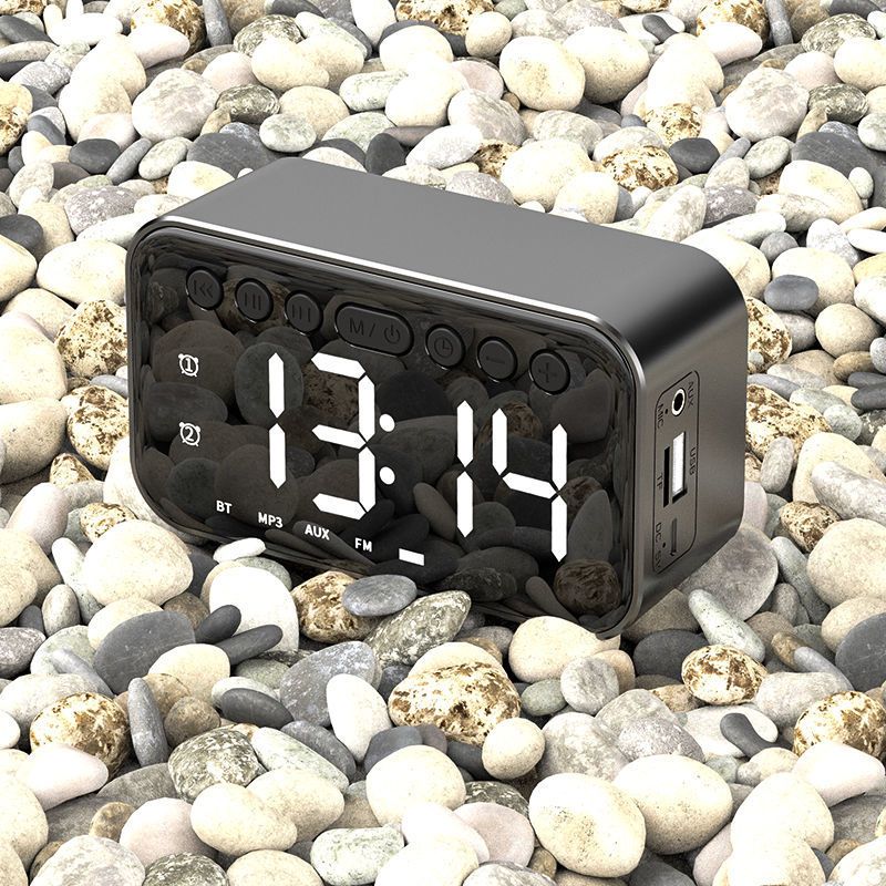 蓝牙音箱手机闹钟迷你家用便携音响低音炮插卡电脑音箱黑色智能ai按键