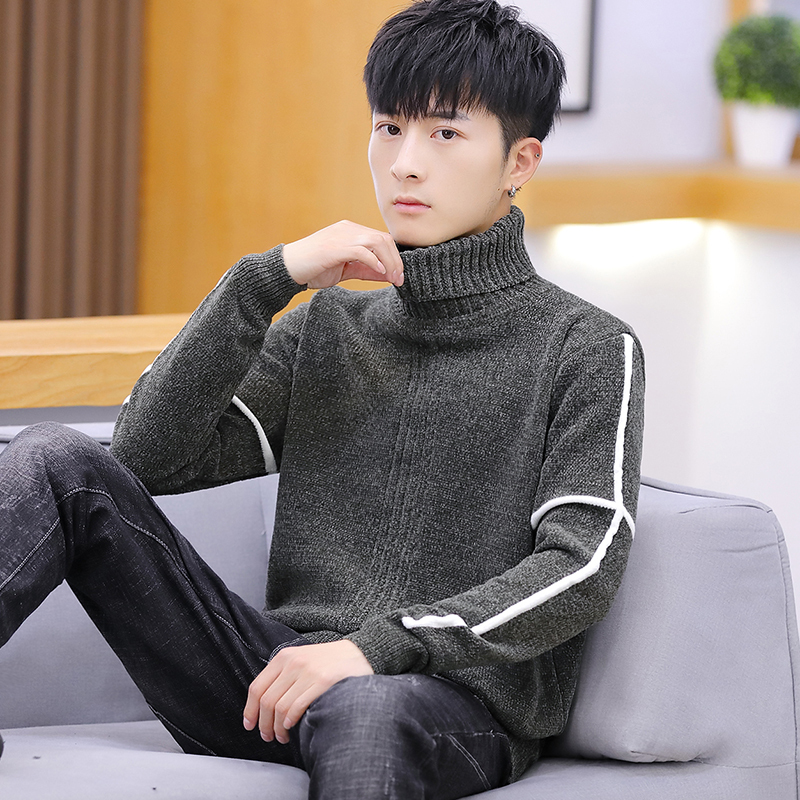 冬季男士加厚雪尼尔毛衣潮流男针织衫毛衣学生加绒高领线衣打底衫毛衣