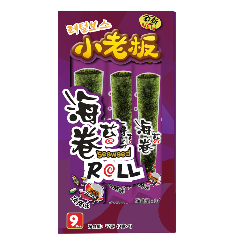 小老板海苔休闲零食小吃烤海苔卷 烧烤味 27克/盒