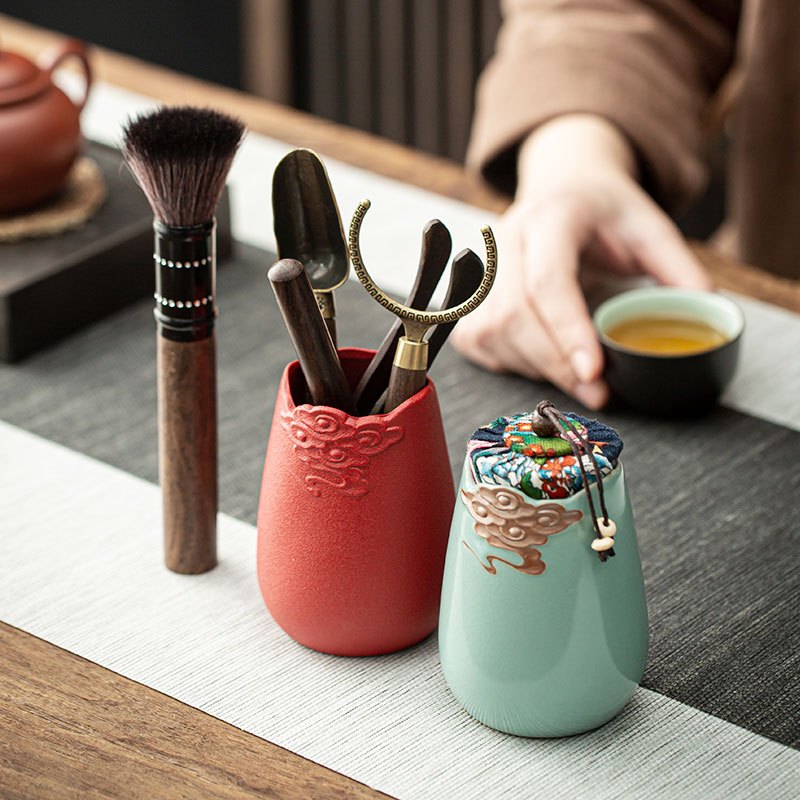 功夫茶具配件黑檀实木茶道六君子套装大全6君子泡茶工具茶夹针勺|黑陶腾云（金属黑檀木六君子）
