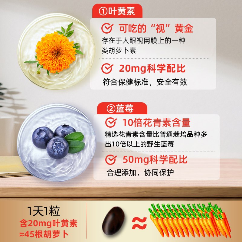德国原装进口 双心(Doppelherz) 蓝莓叶黄素日夜护眼胶囊 缓解眼疲劳眼干涩 30粒