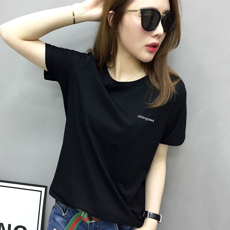 精梳95棉黑白色t恤女短袖宽松简约百搭休闲圆领女装半袖夏装时尚白小
