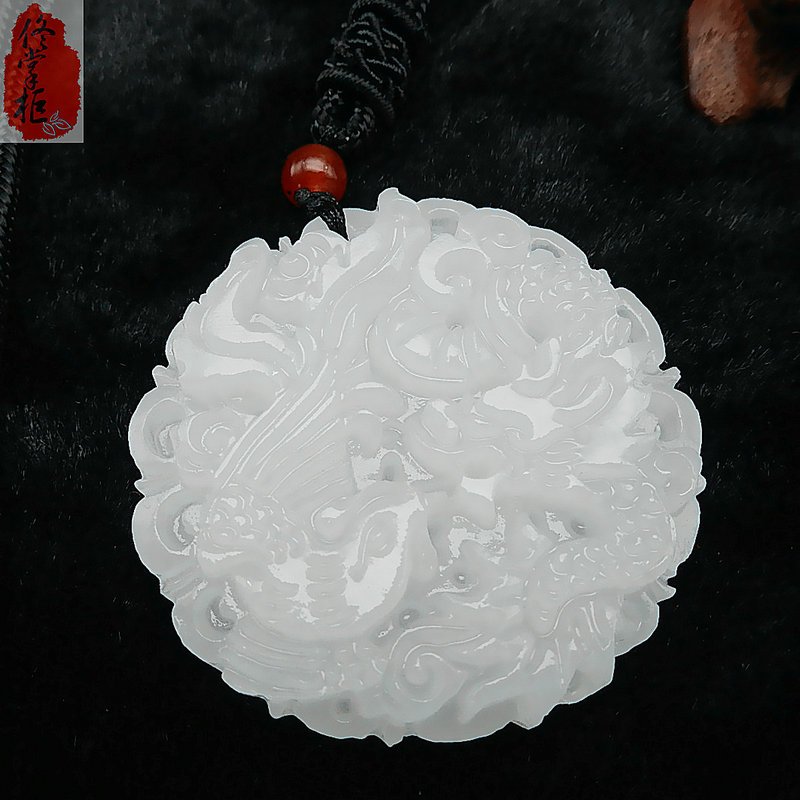 吊坠送挂绳普通包装盒天然阿富汗玉白玉龙凤呈祥玉坠男女款玉吊坠玉石