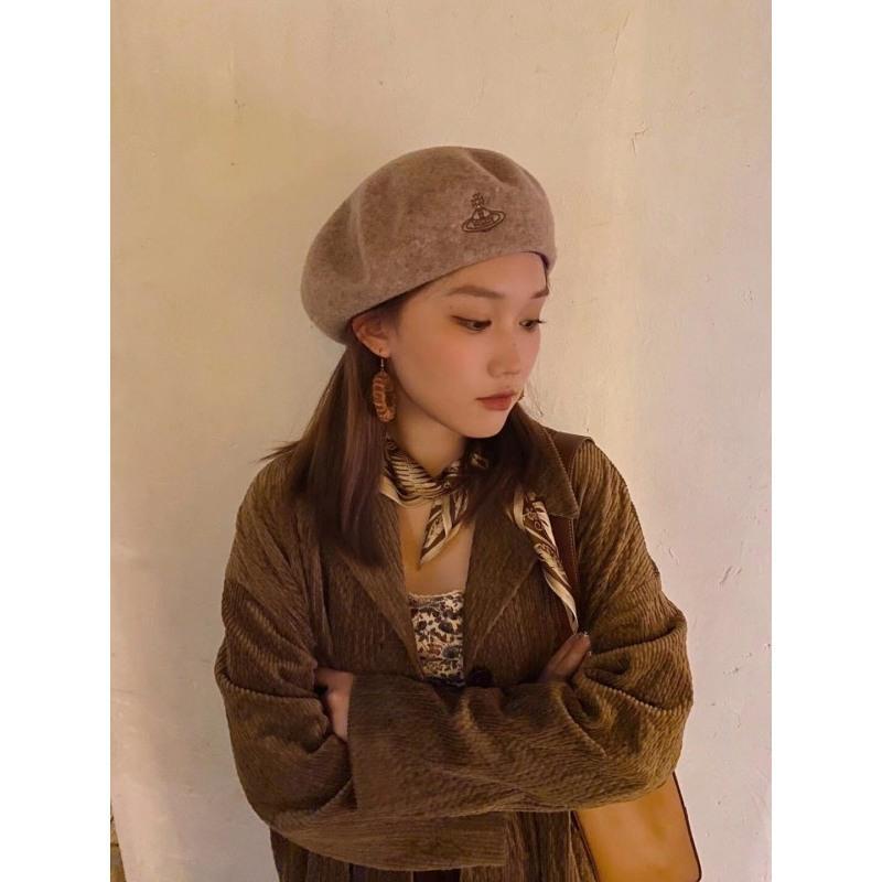 黑色 可调节[西太后贝雷帽] 日本vivi西太后贝雷帽刺绣土星女秋冬羊毛百搭英伦复古日系圆脸