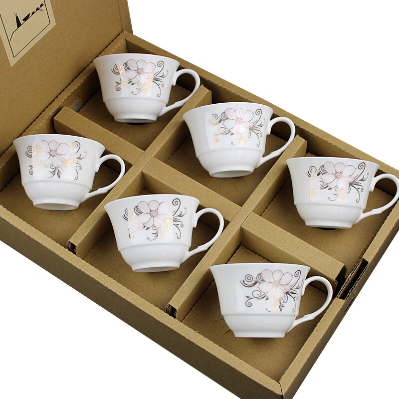 青花瓷斗笠功夫茶具 陶瓷带柄小清新风格 山茶花6杯高清大图