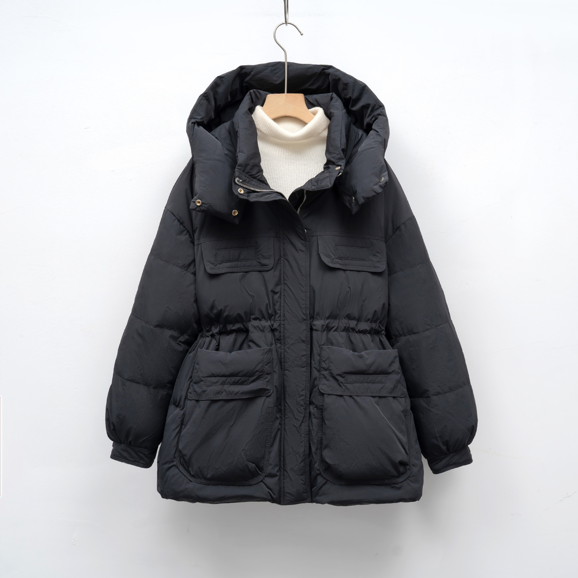 羽绒服女冬季新款白鸭绒连帽收腰加厚修身显瘦时尚保暖外高清大图