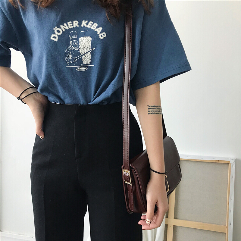 2018新款女小衫女装春装韩国上衣宽松圆领短袖T恤女打底衫潮红色均码