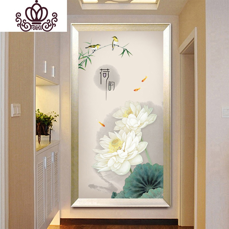 封后荷花钻石画满钻玄关点粘贴珠十字绣2019年新款客厅自己手 满钻[70*130cm]钻量多配30%送全套工具包免费补钻